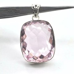 Natural Pink Topaz Gemstone 95.50 Ct 925 Sterling Silver Pendant Cushion Cut