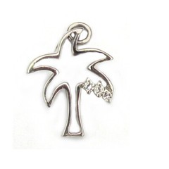 Palm Tree Pendant Charm .925 Sterling Silver & Cubic Zirconia Stones 7/8″