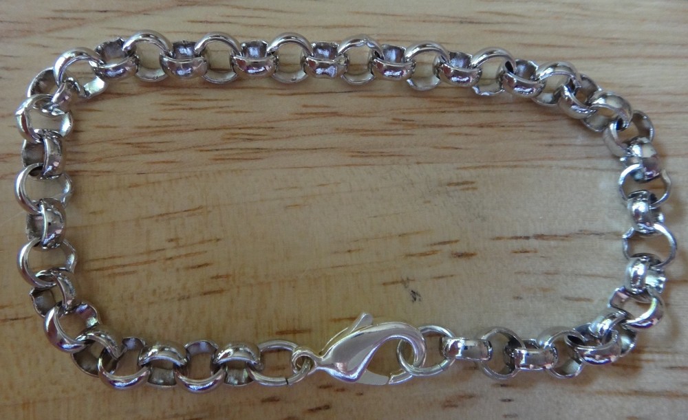 8″ Medium heavy Silver Base Metal Palladium Plate Rolo 5 mm Charm Bracelet