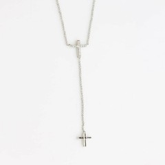Two Cross with CZ Stones Drop Necklace White Gold NEW LOWEST PRICE