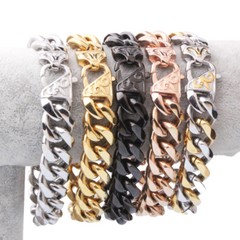 Heavy 12mm 15mm Mens Stainless Steel Silver Gold Black Curb Cuban Chain Bracelet