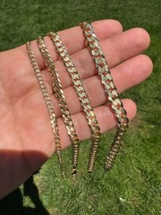 Real 14k Gold Plated Solid 925 Silver Diamond Cut Flat Cuban Bracelet 4-8mm