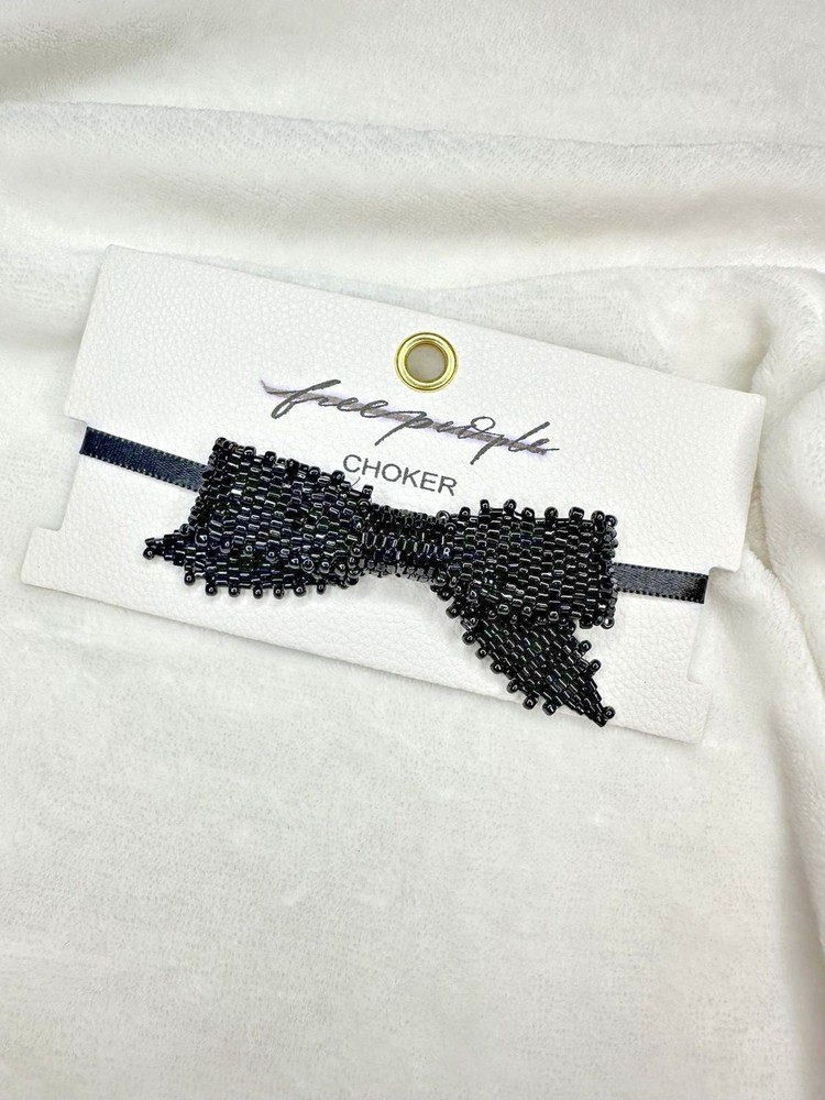 NEW Free People Backstage Pass Bow Choker in Black Bronze Beaded Coquette Glam