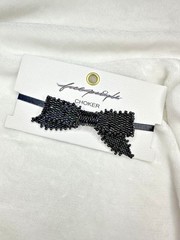 NEW Free People Backstage Pass Bow Choker in Black Bronze Beaded Coquette Glam