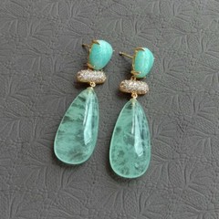 Women Earrings Fashion Green Amethyst Prasiolite Amazonite Stud Earring Jewelry