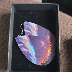 Teardrop Dangle Drop Earrings Multicolor Faux Leather Moon Design Hook