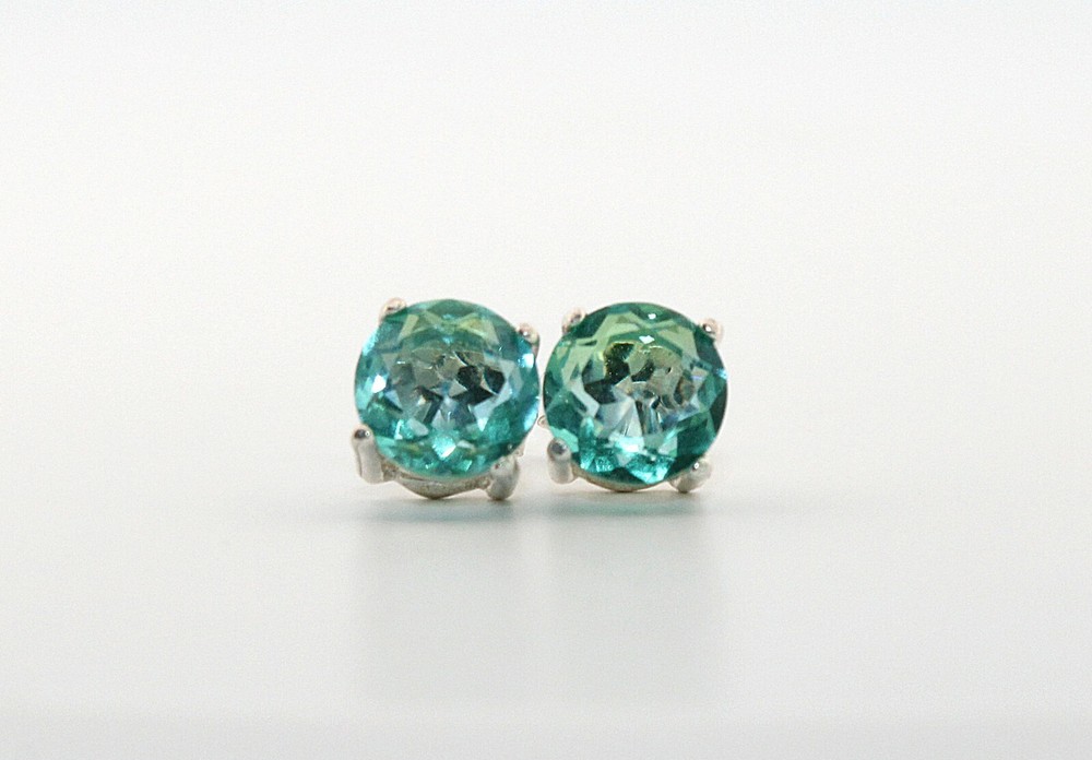 Round Blue & Green Tourmaline Sterling Silver Earrings 7RBGTSSEMB