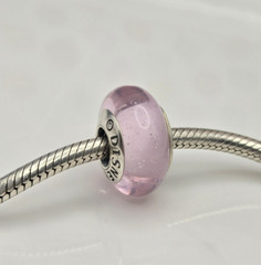 Authentic Pandora Pink Disney Aurora’s Signature Color Murano Glass silver Charm