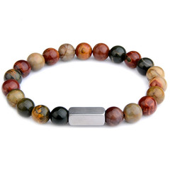 1 pc Natural Stone Bead Bracelet Tiger Eye Lava Stainless Steel