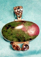 Large Ruby Zoisite Stone White Metal Pendant 1.5 Inches x 1.7 Inches Approx