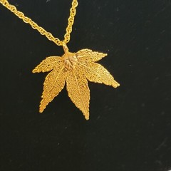 24K Gold Plated Dipped Japanese Maple Real Leaf Necklace Nature Country Jewelry