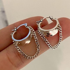 925 Silver Chunky Chain Hoop Earrings Minimalist Dangle Huggie Earrings 422