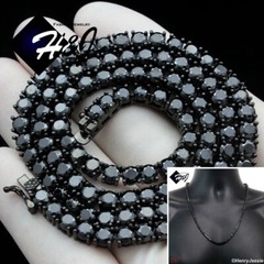 24″MEN 14K BLACK GOLD PLATED ICY BLING CZ 4MM 1 ROW TENNIS CHAIN NECKLACE*BBN2