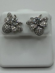 925 Sterling Silver Moissanite Bee Stud Earrings, Pavé, Butterfly, 2ctw pushback