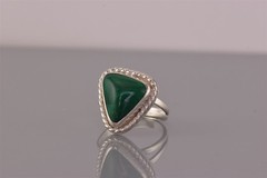 Sterling Silver 17mm Cable Trim Green Malachite Band Ring 925 Sz: 6