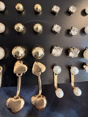 12 Pairs Gold Stud Earrings Set Multipack Pearl Rhinestone Heart Fashion Jewelry