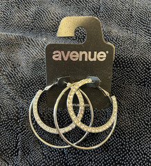 Avenue Silver-Tone Clear Crystal Accent Dangle Hinged Hoop Earrings Set of 2