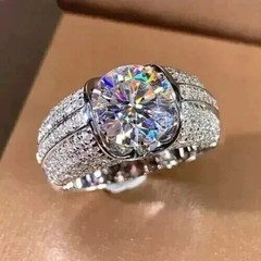 3CT Round Cut Real Moissanite Engagement Men’s Ring 14K White Gold Plated Silver