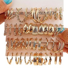 24 Pair Women’s Golden Hoop Shaped Earring Set Fashion Pendant Ear Studs