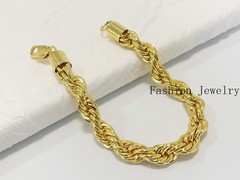18K Yellow Gold Stamped Diamond Cut Rope Chain Bracelet 10.5mm 7.5INCH Men Women