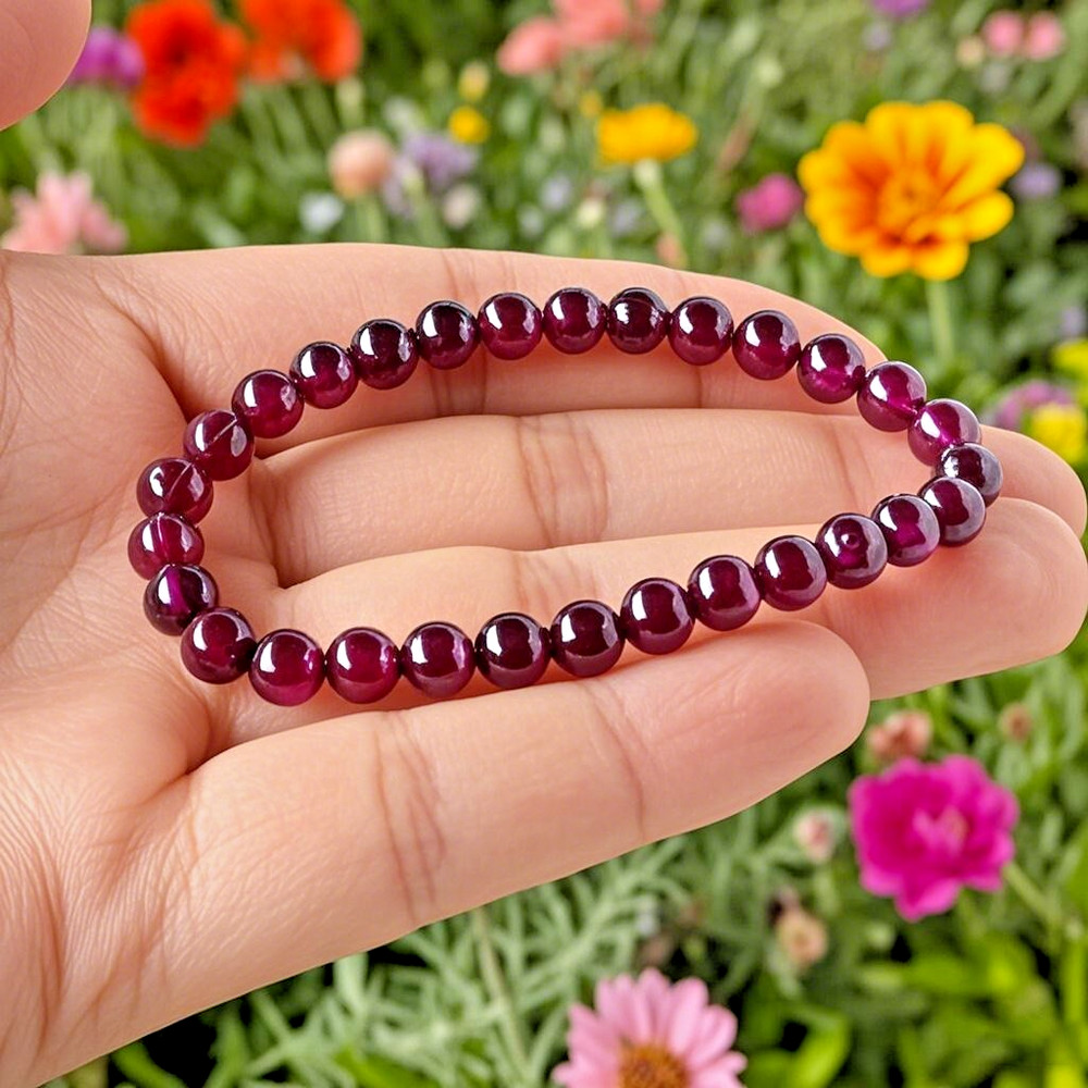 Handmade Natural Garnet Elastic Stretch Bracelet – 5mm Crystal Gemstone Bead