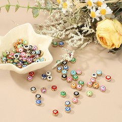 60 Pcs 8mm Flat Round Evil Eye Beads with Golden Edge, Mix Color