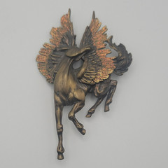 JJ Bronze Tone Metal Winged Horse Pegasus Brooch Pin Animal Theme Signed 3in