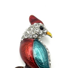 Silvertone Multicolor Enameled Rhinestone Parrot Bird Metal Brooch Pin