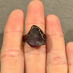 New Fluorite Crystal Stone & Copper Alloy Ring, Size 7/Adjustable, See Below!