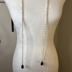 White And Black Beaded Drop Long Necklace One Strand