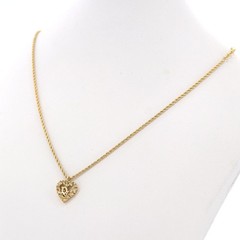 Christian Dior Logo Heart Rhinestone Used Chain Necklace Gold #EK508 O