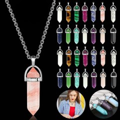 16PCS Hexagonal Healing Pointed Crystal Stone Quartz Necklace Jewelry US