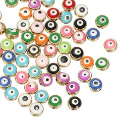60 Pcs 8mm Flat Round Evil Eye Beads with Golden Edge, Mix Color