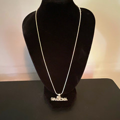 Silver-Tone “GRANDMA” Letter Charm Pendant Snake Chain Necklace w/ Pavé Crystal