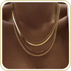Layered Necklaces for Women Non Tarnish- Chunky 14K Gold Plated Herringbone/Snak