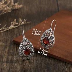 Beautiful Filigree Teardrop Garnet Silver Hook Earrings Great for Everyday Wear