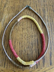 Crocheted Beaded Rope Necklace Color Blocked 38 Inches