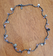 Vintage Anne Klein Rhinestone Necklace Gun Metal Tone 17 in