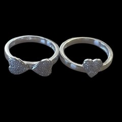 Pave’ Heart Stacking Ring Set 2 Piece Shimmering CZ Cluster Rings Silver Tone 7