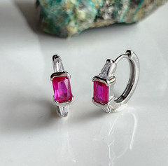 14k White Gold Plated 1.2CT Ruby 3/4” Huggie Earrings Gemstone