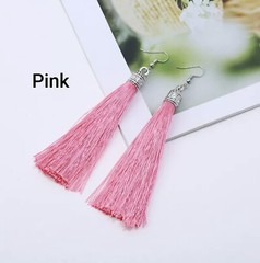 1 Pair Bohemian Long Tassel Drop Dangle Stud Earrings Women Red Blue White Silk
