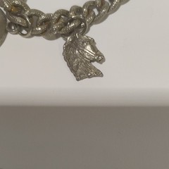 Silver Tone Cable Chain Charm Bracelet Horse Head Dangle Lobster Clasp 7 in