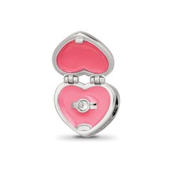Sterling Silver Reflections Enamel Crystal Marry Me Heart Bead Pendant Necklace