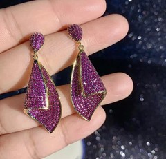 18k Gold Plated Lab-Created Pink Sapphire Drop Earrings Christmas Jewelry Gift