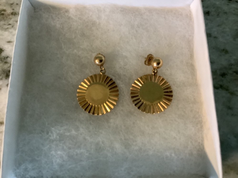 14K Solid Gold Dangle/ Drop Sunburst Design Earrings 5.0g