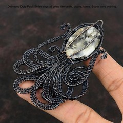 Copper Black And White Turquoise Gemstone Wire Wrap Wife Pendant Jewelry Copper