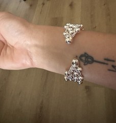 Silver-Tone Beaded Link Cuff Bracelet, Silver Color, No Stone Bracelet