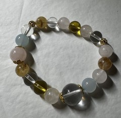 10-15mm Natural healing Crystal stretch Beaded Bracelet pink quartz yellow clear