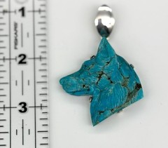 Natural Turquoise Handcrafted Wolf Head Pendant, On A 925 Sterling Silver Base.