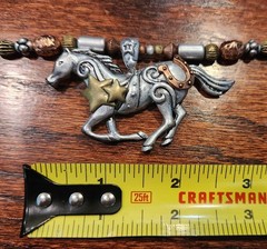 Beaded Copper/Silver Tone Whimsical Horse Necklace, Boxed